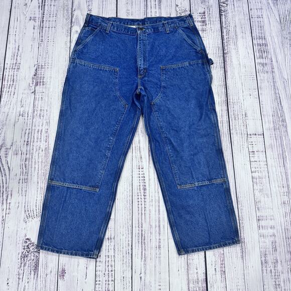Carhartt Double Knee Jeans 42x30 Loose Fit Workwear Rugged Utility Denim
